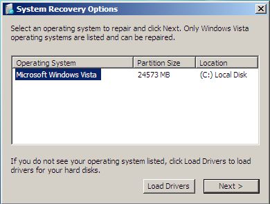 Windows Vista Recovery Environment Console