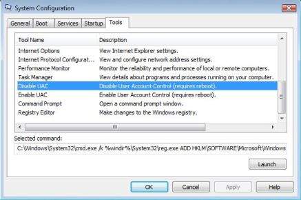 Disable User Access Control with MSConfig