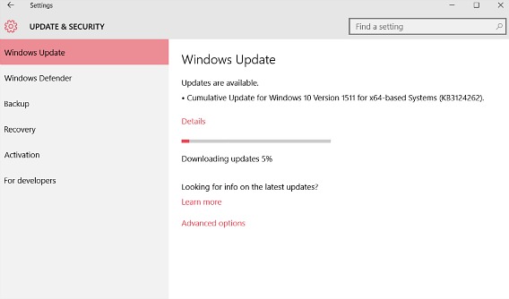 Windows 10 kumulatif Sistem Operasi Update (Build 10.586,71) - KB3124262