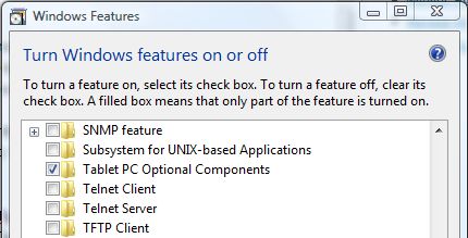 Enable Tablet PC Optional Components in Windows Vista