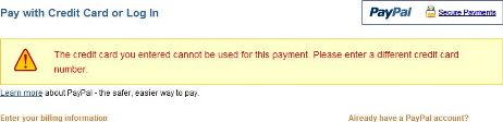 The credit card you entered cannot be used for this payment.