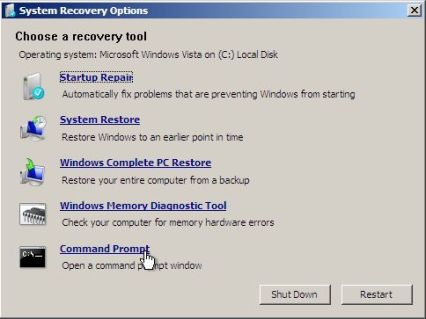 Windows Vista System Recovery Options