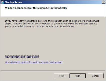 Startup Repair Cannot Recover Windows