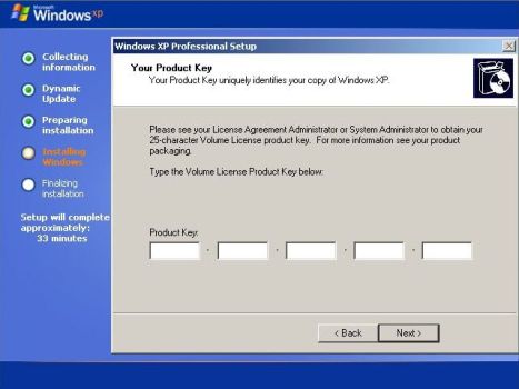 Windows XP SP3 Product Key in Setup