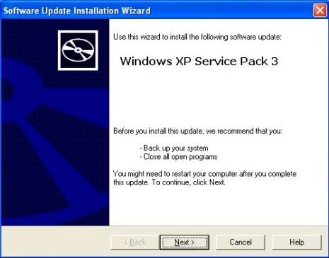 Windows XP Software Update Installation Wizard