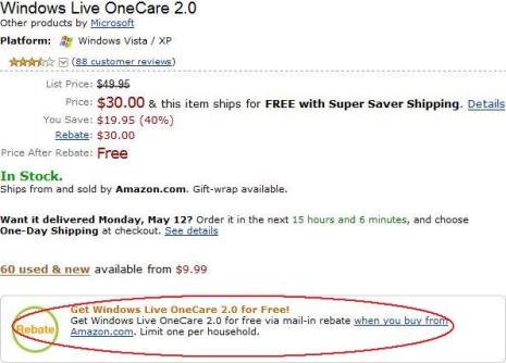 Free Windows Live OneCare 2.0