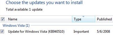 KB940510 in Windows Update