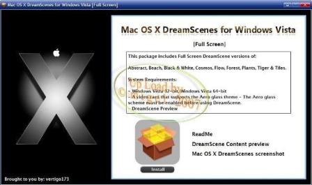 Installation Menu for Mac OS X DreamScene for Windows Vista