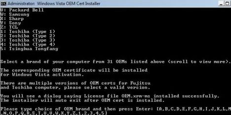 Windows Vista OEM Certificate or XrML Digital License Auto Installer