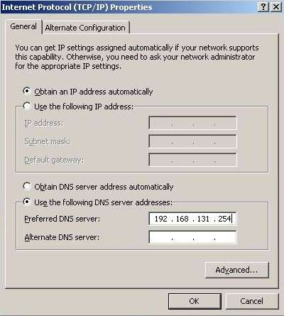 DNS Server Gateway IP for Virtual PC for Internet