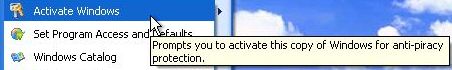 Menu Item to Activate Windows XP SP3