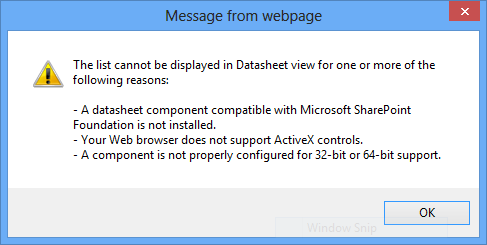 Cannot View SharePoint List in Datasheet View