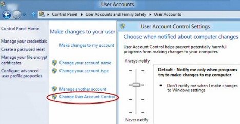 change user account control settings