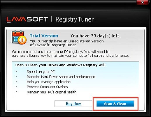 Scan & Clean Lavasoft Registry Tuner 