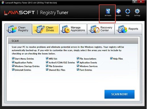 Activate Lavasoft Registry Tuner 