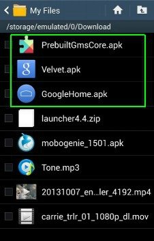 PreBuiltGMSCore.apk, Velvet.apk, GoogleHome.apk