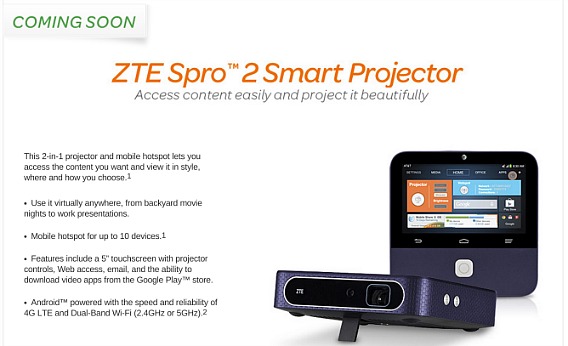 ZTE Spro 2 Android-powered Smart Projector With 720 HD Resolution