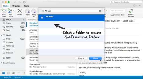 How to setting Gmail’s archiving feature to Microsoft Outlook for Mac without scripting gmail archive folder