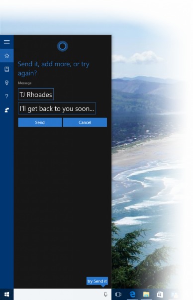 send text on cortana