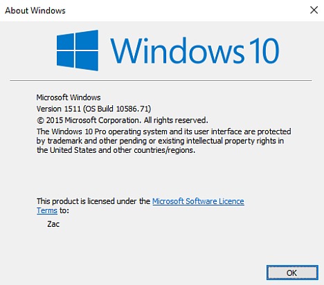Windows 10 Cumulative Operating System Update Build 10586.71