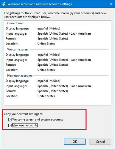 How to change the system language entire Windows 10 PC welcome screen newuser accounts