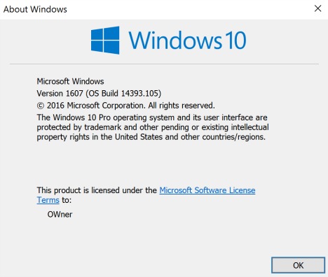 Windows Cumulative Build 14393.105 update